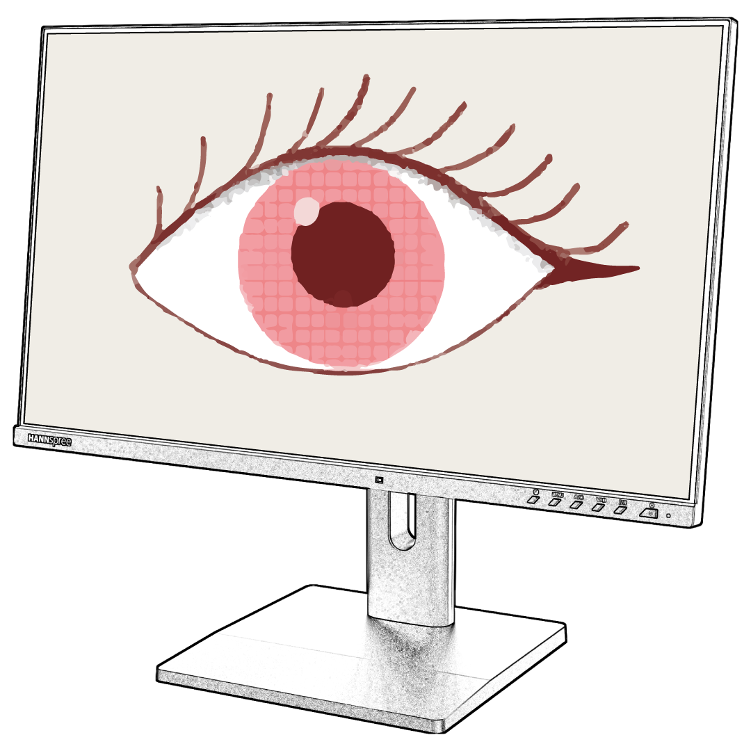 Illustration of an eye on a monitor screen, representing digital eye strain